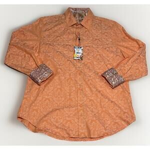 NWT Robert Graham Bayview 2 Classic Fit Orange Long Sleeve Printed Classic Sz M